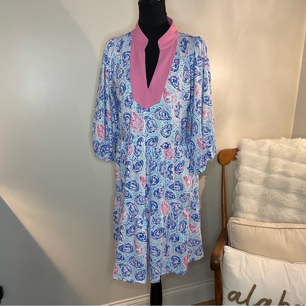 Simply Southern Pink-Trim Blue & Pink Patterned Long Sleeve Dress
